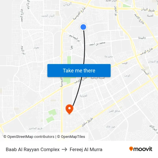 Baab Al Rayyan Complex to Fereej Al Murra map