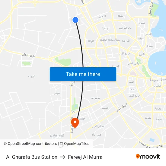 Al Gharafa Bus Station to Fereej Al Murra map