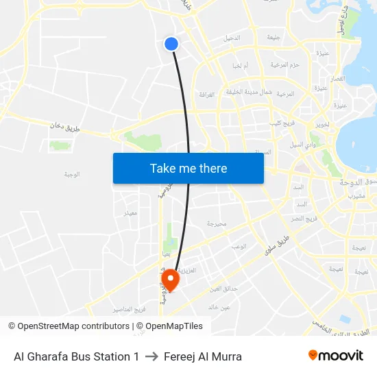 Al Gharafa Bus Station 1 to Fereej Al Murra map
