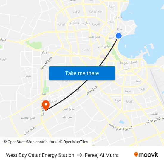 West Bay Qatar Energy Station to Fereej Al Murra map