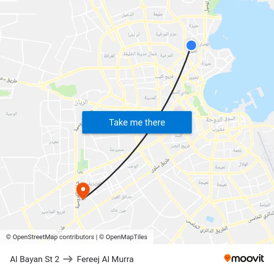 Al Bayan St 2 to Fereej Al Murra map