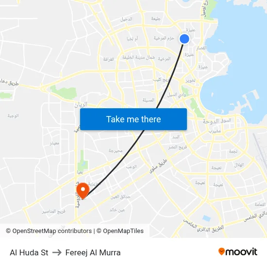 Al Huda Street to Fereej Al Murra map