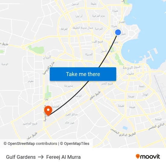 Gulf Gardens to Fereej Al Murra map