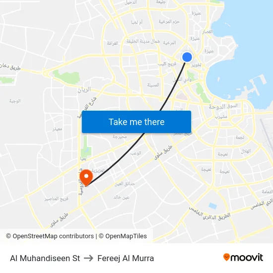 Al Muhandiseen St to Fereej Al Murra map