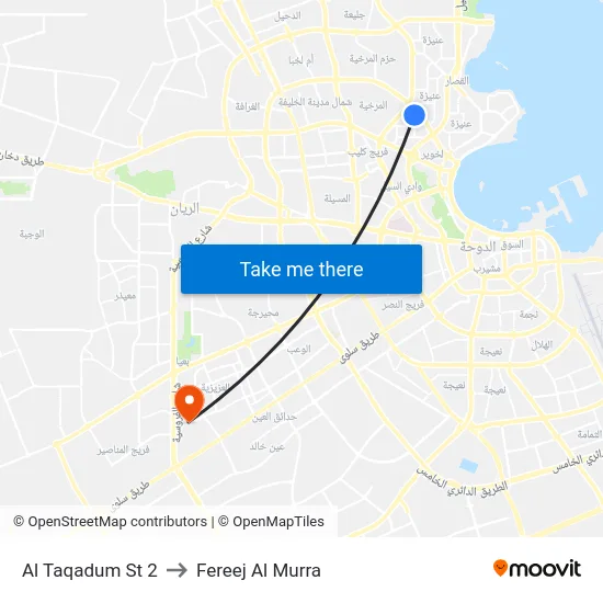 Al Taqadum St 2 to Fereej Al Murra map