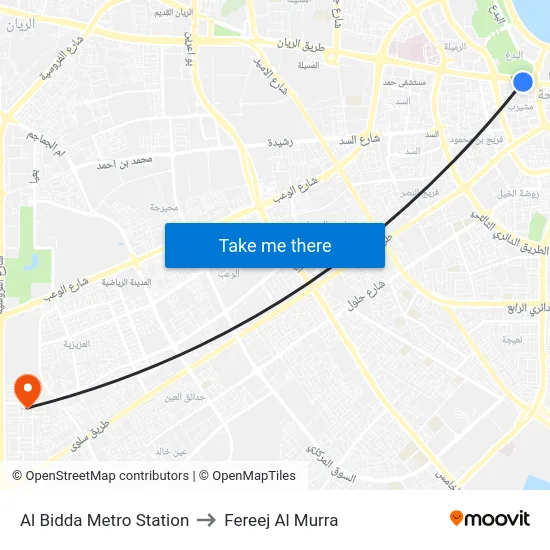 Al Bidda Metro Station to Fereej Al Murra map