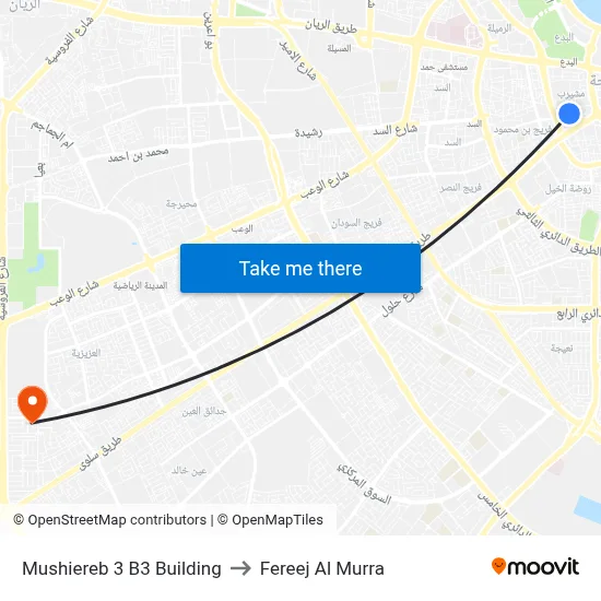 Mushiereb 3 B3 Building to Fereej Al Murra map