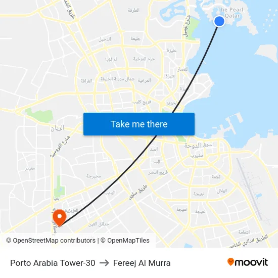 Porto Arabia Tower-30 to Fereej Al Murra map