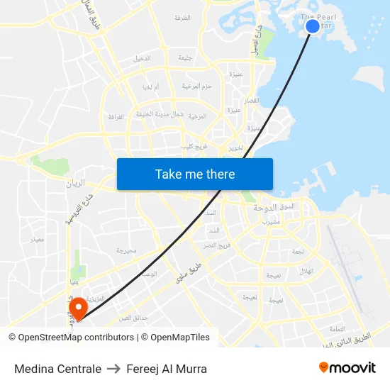 Medina Centrale to Fereej Al Murra map