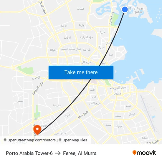Porto Arabia Tower-6 to Fereej Al Murra map