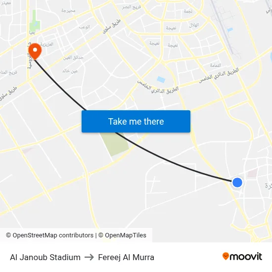 Al Janoub Stadium to Fereej Al Murra map
