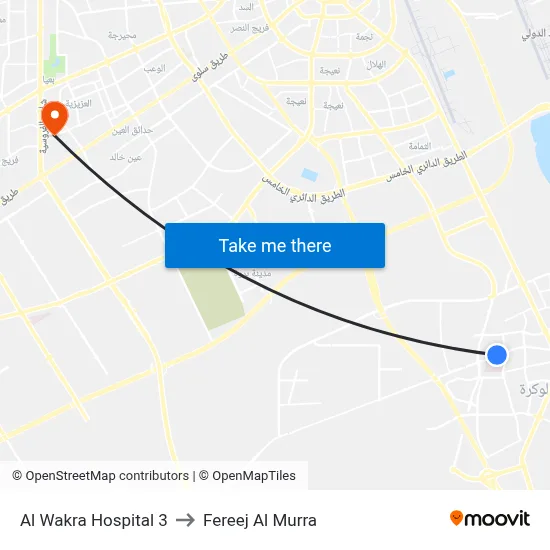 Al Wakra Hospital 3 to Fereej Al Murra map