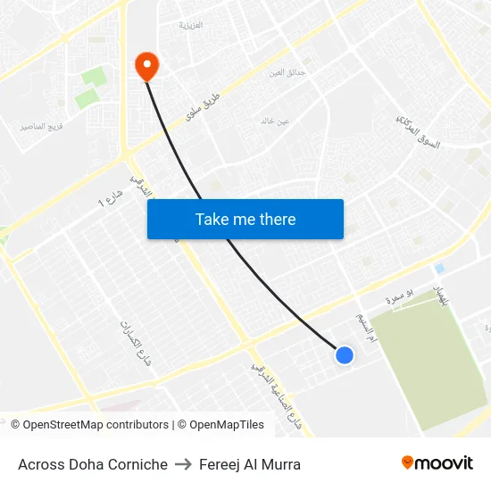 Across Doha Corniche to Fereej Al Murra map