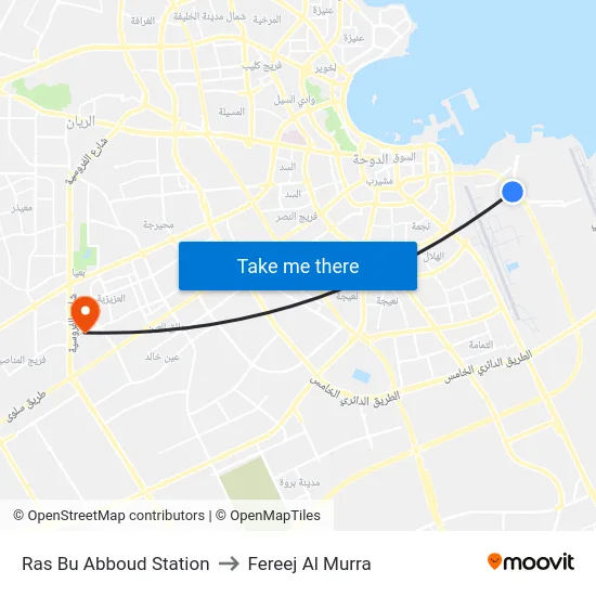Ras Bu Abboud Station to Fereej Al Murra map