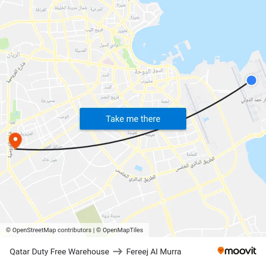 Qatar Duty Free Warehouse to Fereej Al Murra map