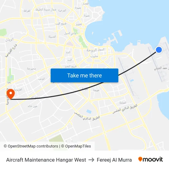 Aircraft Maintenance Hangar West to Fereej Al Murra map