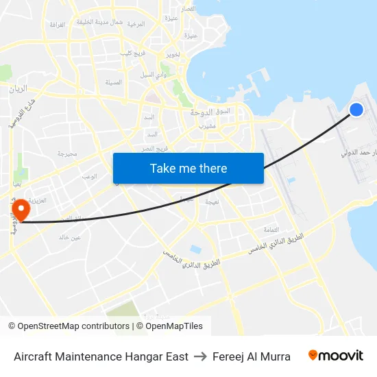 Aircraft Maintenance Hangar East to Fereej Al Murra map