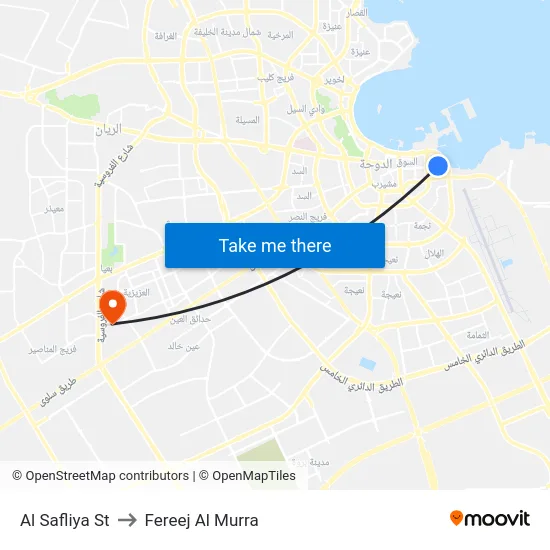 Al Safliya St to Fereej Al Murra map