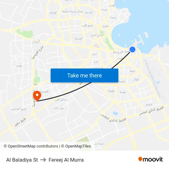 Al Baladiya St to Fereej Al Murra map