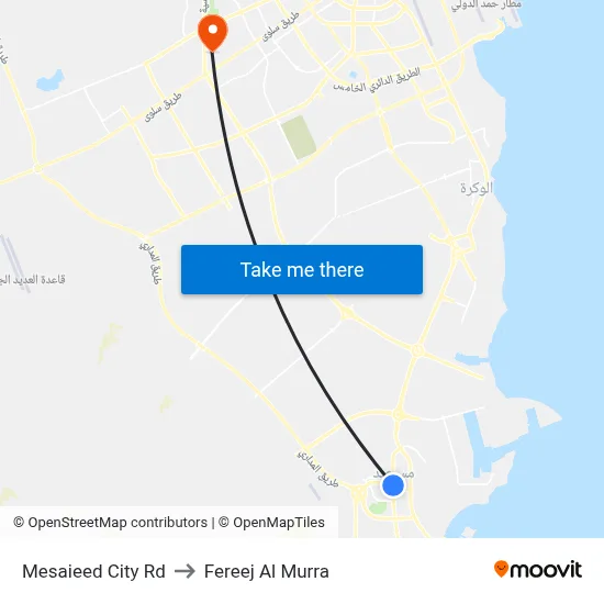 Mesaieed City Rd to Fereej Al Murra map
