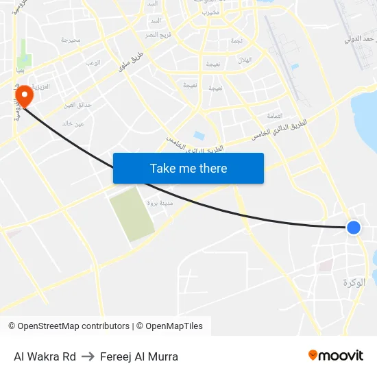 Al Wakra Rd to Fereej Al Murra map