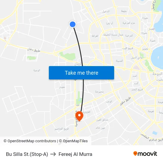 Bu Silla St.(Stop-A) to Fereej Al Murra map