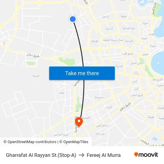 Gharrafat Al Rayyan St.(Stop-A) to Fereej Al Murra map