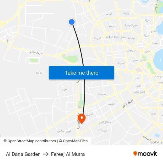 Al Dana Garden to Fereej Al Murra map