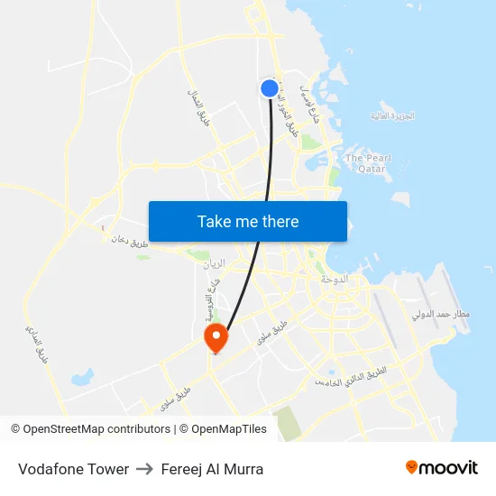 Vodafone Tower to Fereej Al Murra map