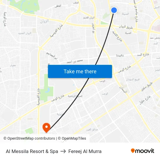 Al Messila Resort & Spa to Fereej Al Murra map
