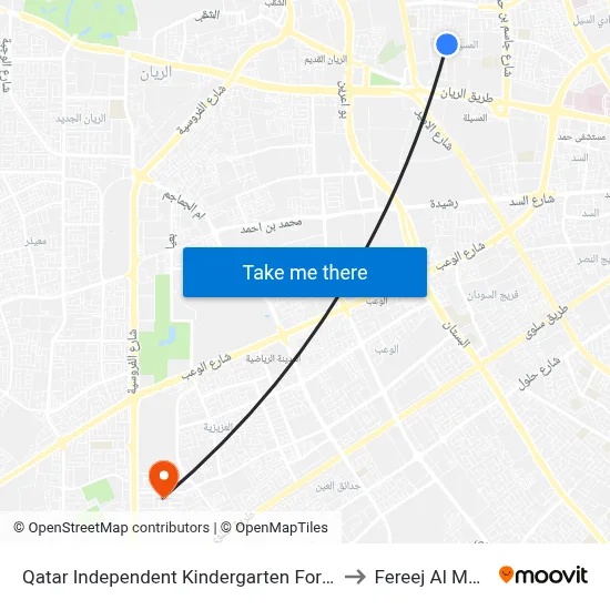 Qatar Independent Kindergarten For Girls to Fereej Al Murra map