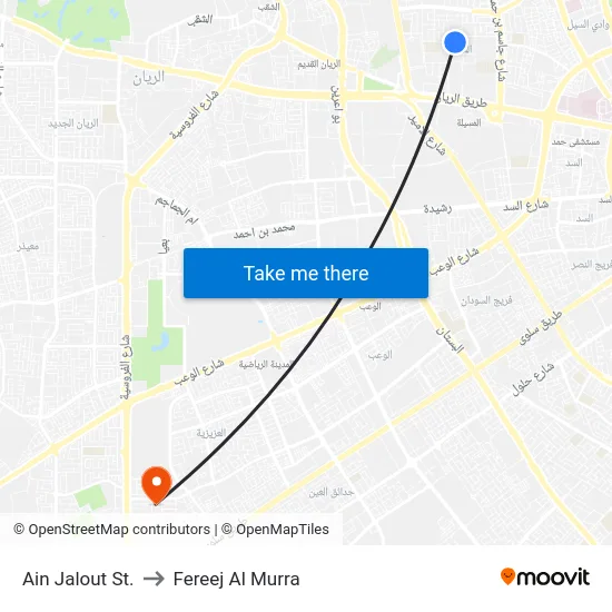 Ain Jalout St. to Fereej Al Murra map