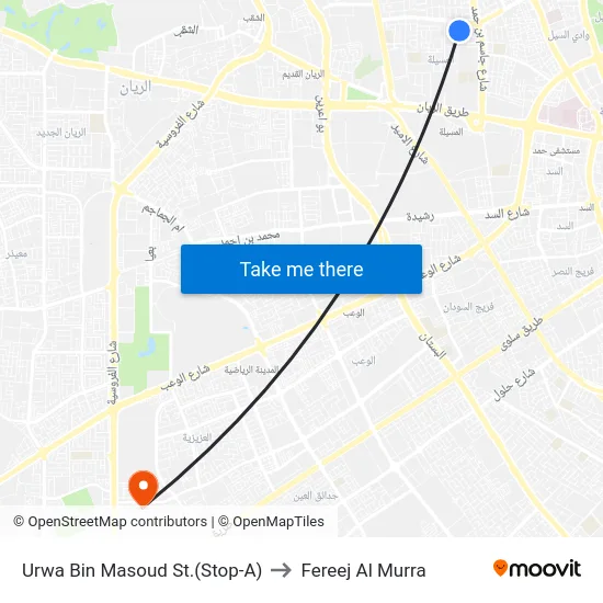 Urwa Bin Masoud St.(Stop-A) to Fereej Al Murra map