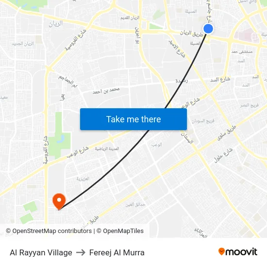 Al Rayyan Village to Fereej Al Murra map