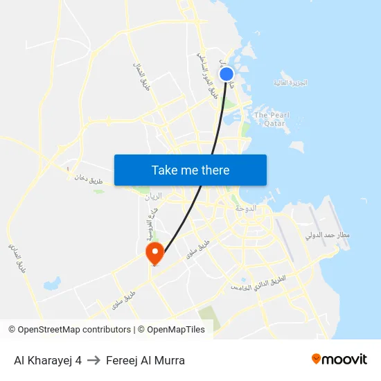 Al Kharayej 4 to Fereej Al Murra map