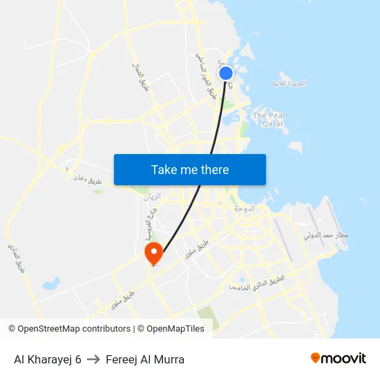 Al Kharayej 6 to Fereej Al Murra map