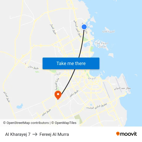 Al Kharayej 7 to Fereej Al Murra map