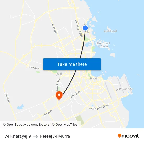 Al Kharayej 9 to Fereej Al Murra map