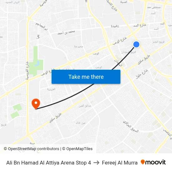 Ali Bn Hamad Al Attiya Arena Stop 4 to Fereej Al Murra map