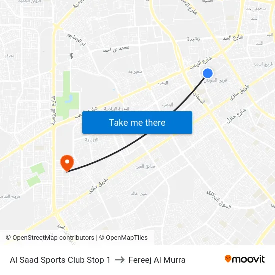 Al Saad Sports Club Stop 1 to Fereej Al Murra map