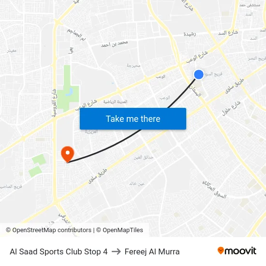 Al Saad Sports Club Stop 4 to Fereej Al Murra map