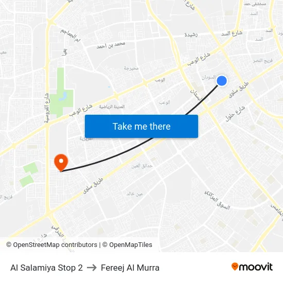 Al Salamiya Stop 2 to Fereej Al Murra map