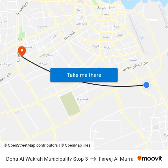 Doha Al Wakrah Municipality Stop 3 to Fereej Al Murra map