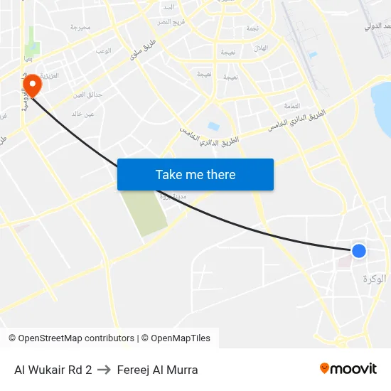Al Wukair Rd 2 to Fereej Al Murra map