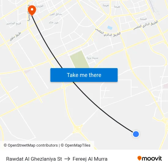 Rawdat Al Ghezlaniya St to Fereej Al Murra map
