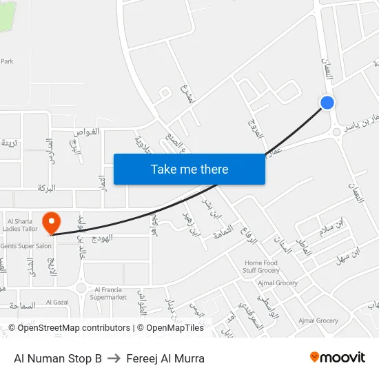 Al Numan Stop B to Fereej Al Murra map