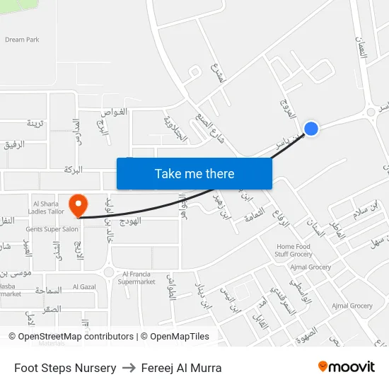 Foot Steps Nursery to Fereej Al Murra map