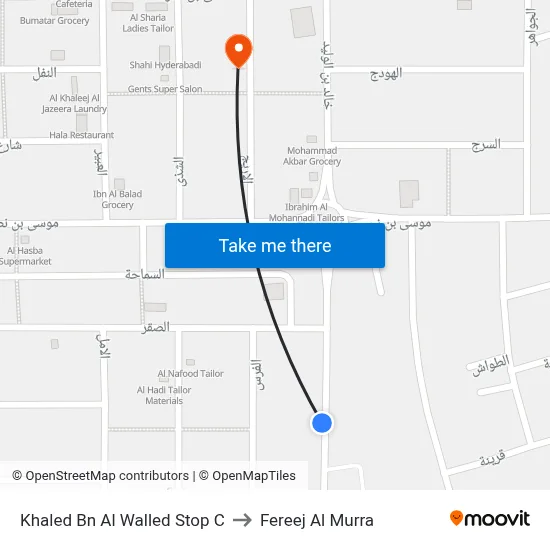 Khaled Bn Al Walled Stop C to Fereej Al Murra map