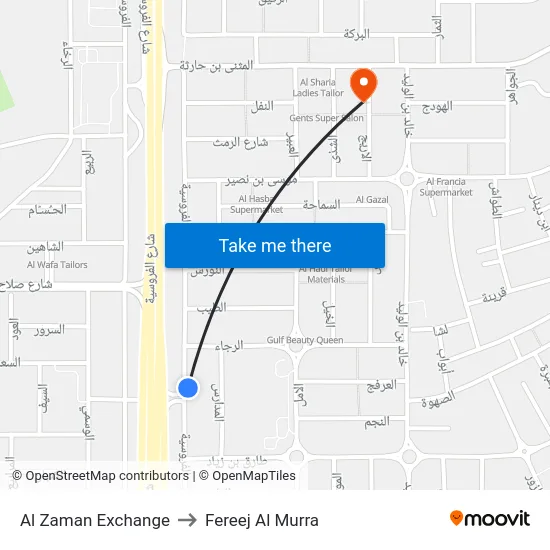 Al Zaman Exchange to Fereej Al Murra map