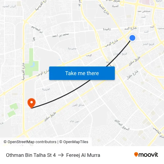 Othman Bin Talha St 4 to Fereej Al Murra map